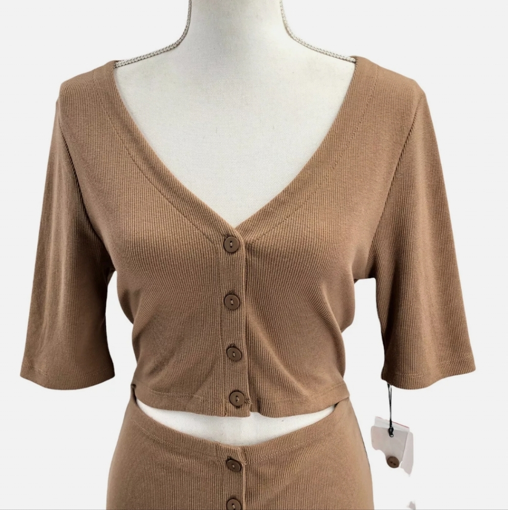 7 For All Mankind Womenβs Bodycon Rib-Knit Cut-Out Dress - Picture 7 of 8